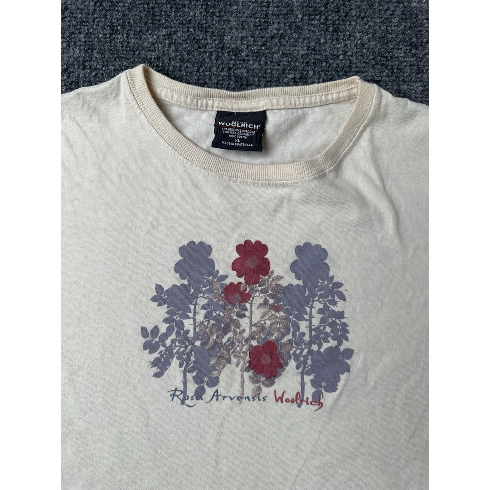 Womens Long Sleeve T Shirt Woolrich Floral Beige Cropped, Size M - Picture 2 of 5